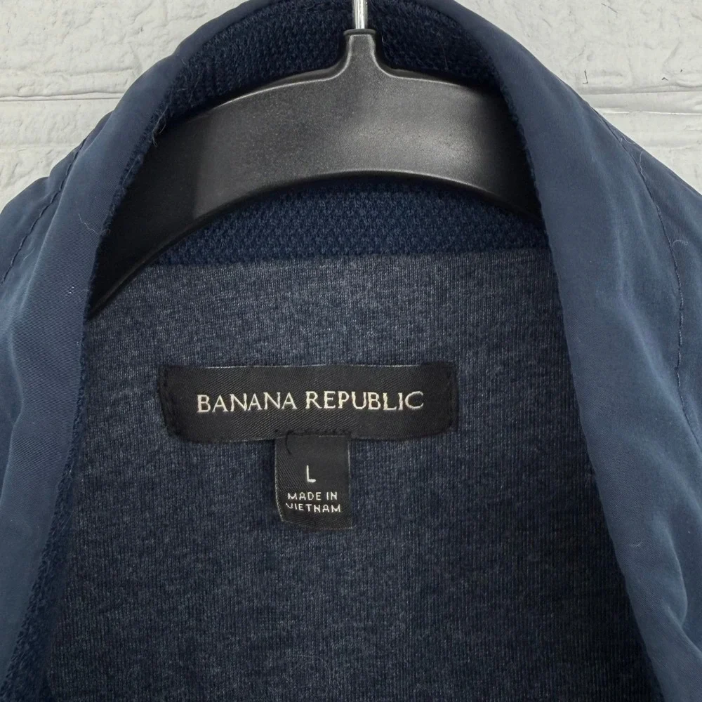 Banana Republic Puffer Vest Mens Large Navy Blue Quilted Fleece Lined Full Zip